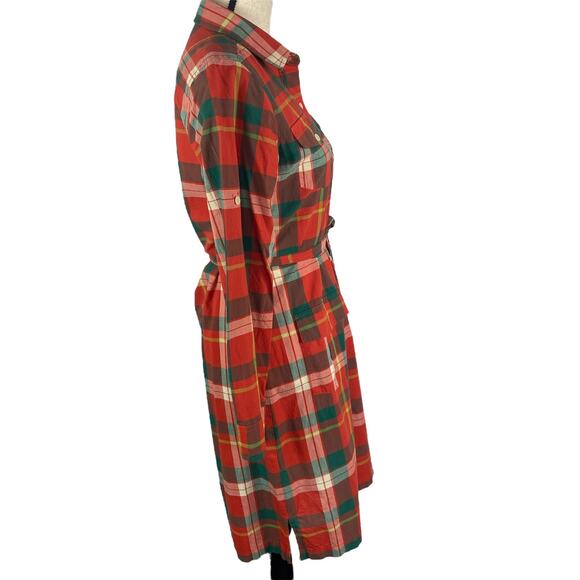 L.L. Bean Signature Madras Camp Shirt Dress Red Plaid Button Down Womens Size 10 - Picture 6 of 16